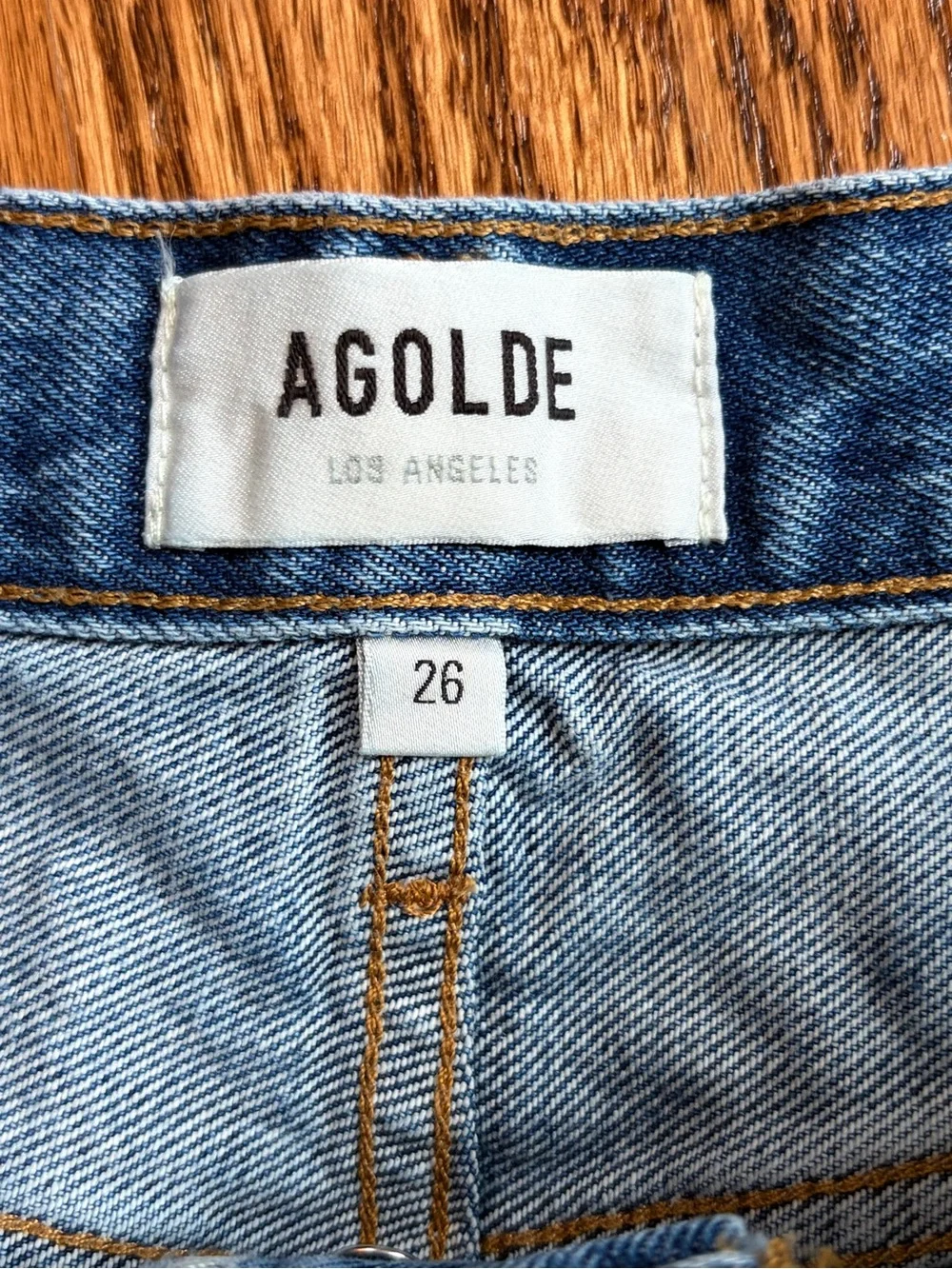 Agolde Parker Long Shorts in Skywave Denim Frayed | Size 26 | NWOT